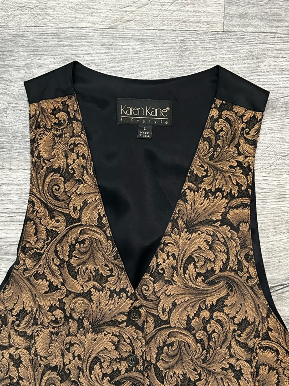 Karen Kane Vintage Brocade Vest L Womens Gold Black Tapestry Steampunk Goth - Picture 2 of 7